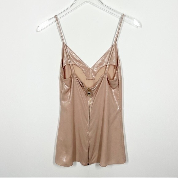 Balmain Women's Size 6 Iridescent Pink Exposed Gold Zipper Deep V-Neck Cami Top - Picture 5 of 9